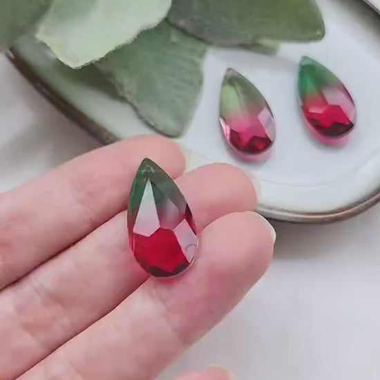 2 pcs Glass charms Crystal pendants Earrings components Earrings findings DIY Rhinestone teardrop stone Jewelry supplies Double color beads