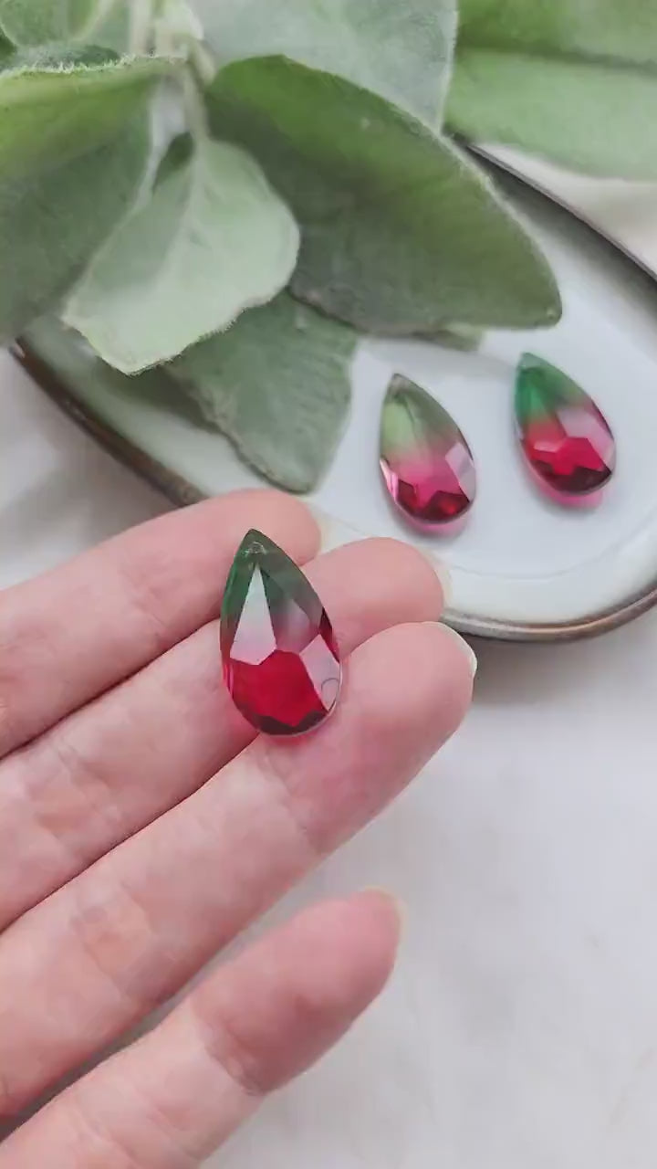 2 pcs Glass charms Crystal pendants Earrings components Earrings findings DIY Rhinestone teardrop stone Jewelry supplies Double color beads