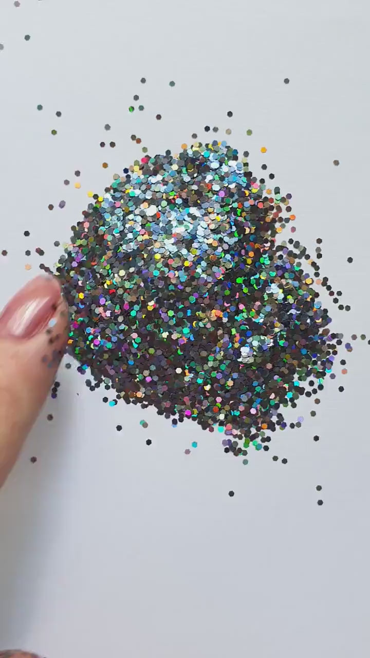Dark Silver Hologram Hexagon Chunky glitter for Resin Epoxy crafts