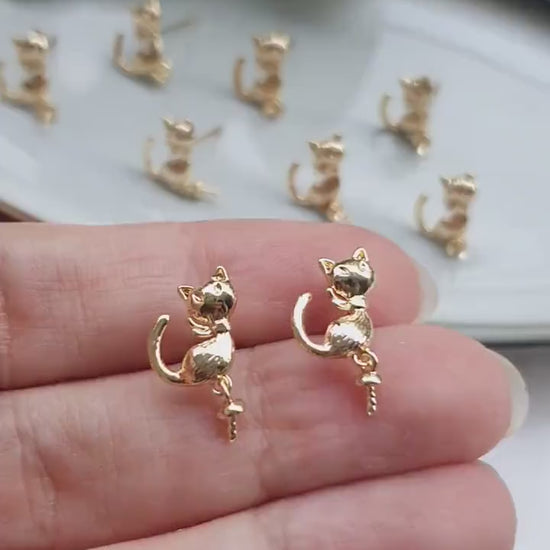 Cat Earrings stud components findings DIY Jewelry supplies Earrings gold plated parts Gold filled earrings parts