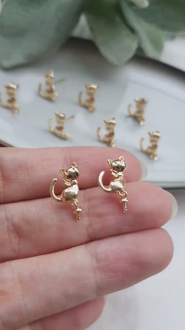 Cat Earrings stud components findings DIY Jewelry supplies Earrings gold plated parts Gold filled earrings parts