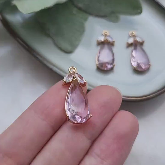2 pcs Zircon charms pendants Crystal connectors Earrings components findings DIY Rhinestone Jewelry supplies Earrings gold plated parts