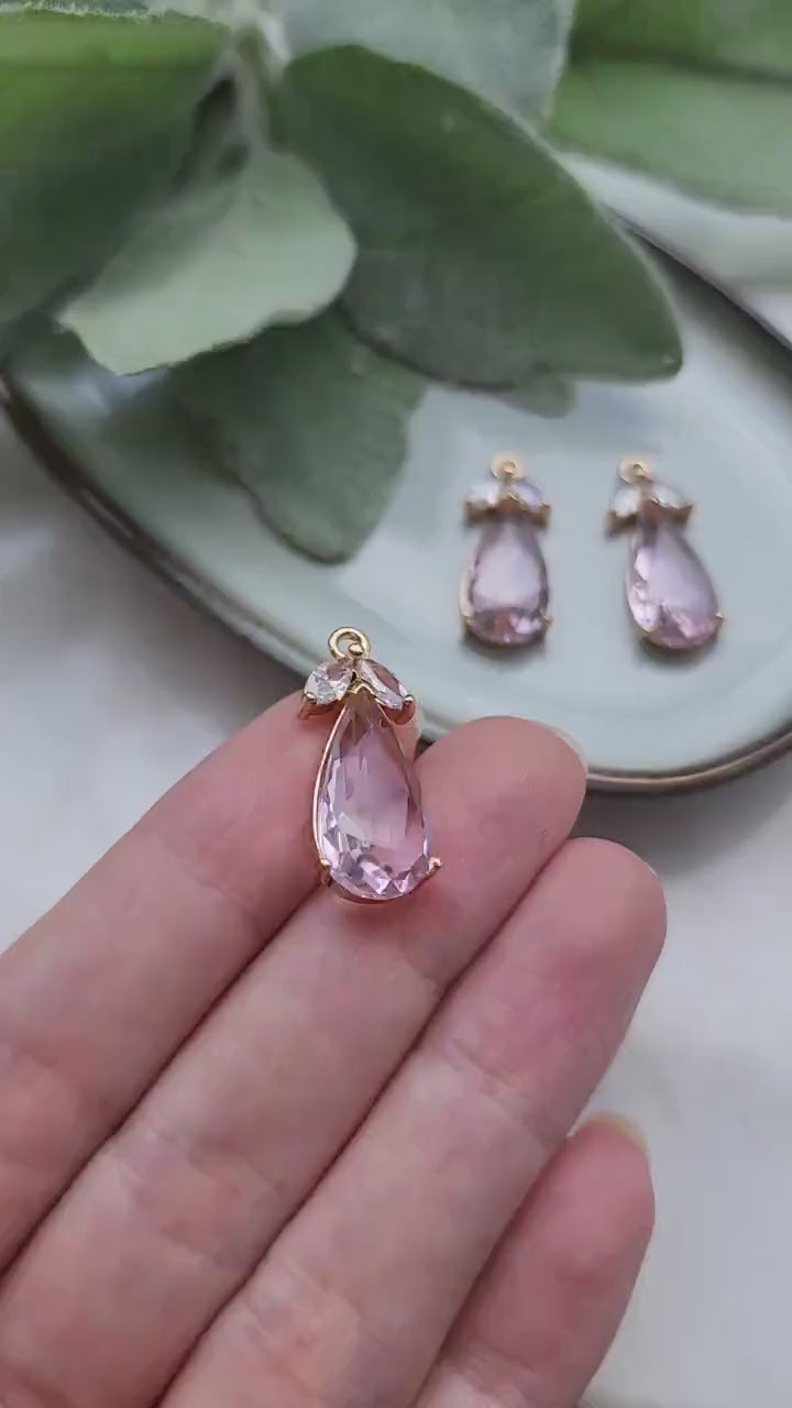 2 pcs Zircon charms pendants Crystal connectors Earrings components findings DIY Rhinestone Jewelry supplies Earrings gold plated parts