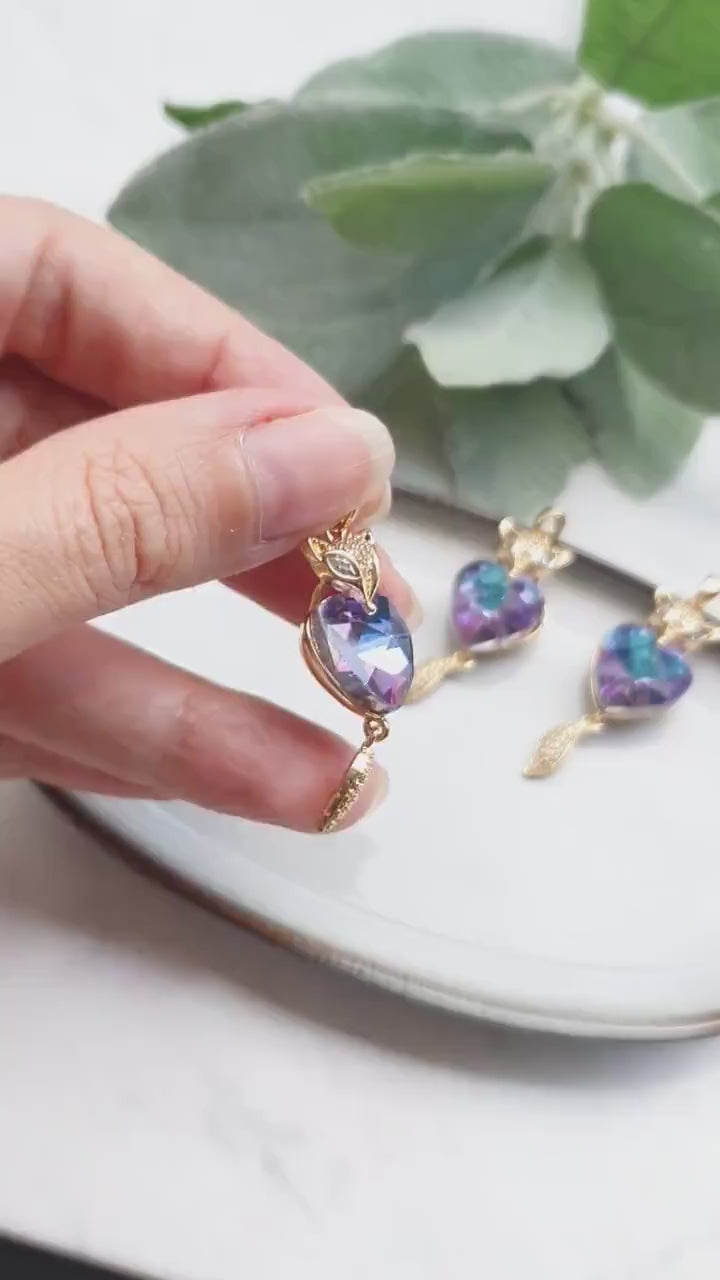 Fox Heart Zircon charms pendants Crystal connectors Earrings components findings DIY Rhinestone Jewelry supplies Earrings gold plated parts