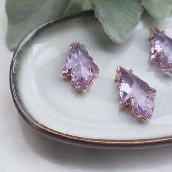 Zircon charms pendant Crystal Amethyst connector Earrings components findings DIY Rhinestone Jewelry supplies Earring Leaf gold plated parts