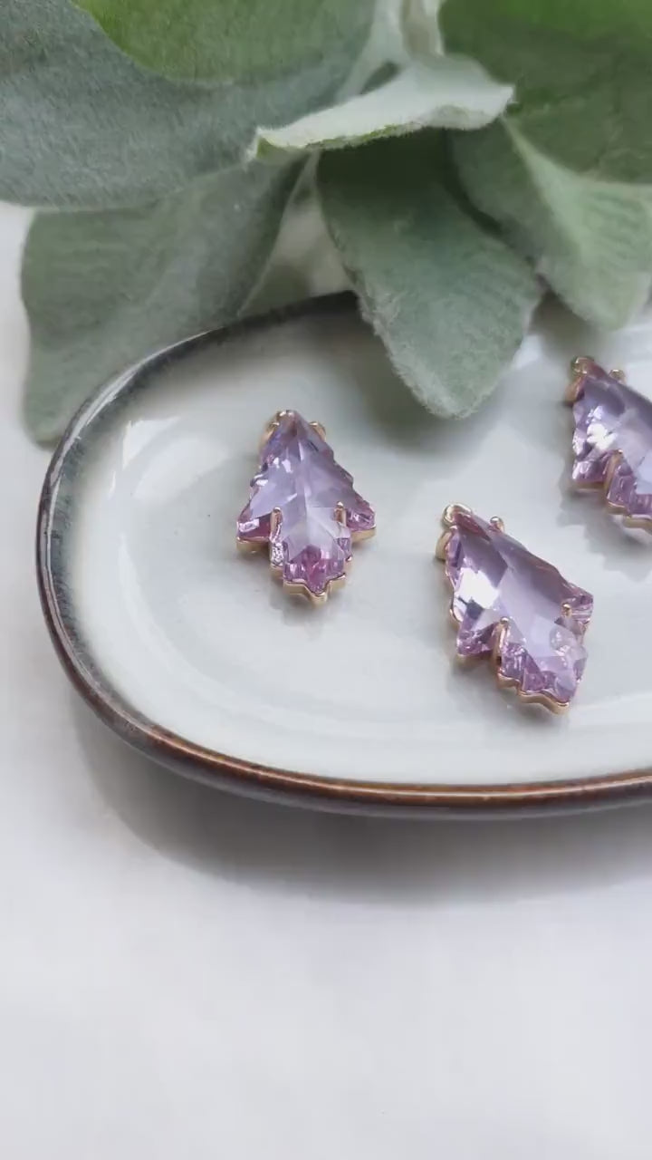 Zircon charms pendant Crystal Amethyst connector Earrings components findings DIY Rhinestone Jewelry supplies Earring Leaf gold plated parts