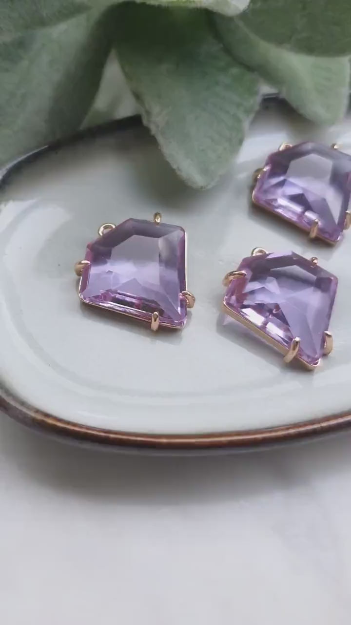 Diamond Zircon charms pendant Crystal Amethyst connector Earring component findings DIY Rhinestone Jewelry supplies Earring gold plated part