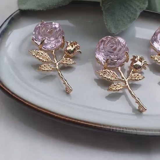 Rose Zircon charm pendants Crystal Amethyst connectors Earrings components findings DIY Rhinestone Jewelry supplies Earring gold plated part