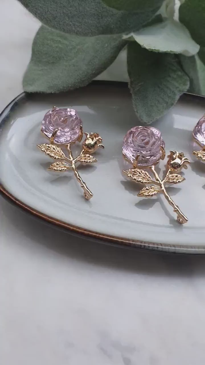 Rose Zircon charm pendants Crystal Amethyst connectors Earrings components findings DIY Rhinestone Jewelry supplies Earring gold plated part