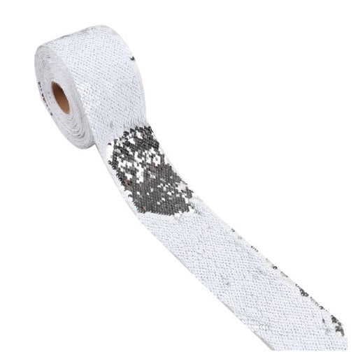 Two colors Reversible Sequin Scales Ribbon 7.5 cm/45 cm - Luxy Kraft