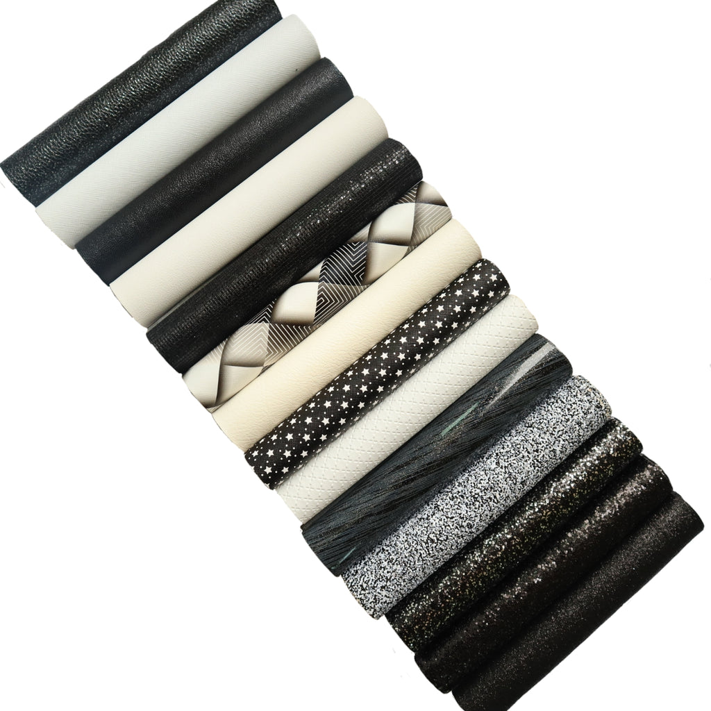 BLACK&WHITE COLORS SYNTHETIC LEATHER FAUX LEATHER FABRIC 20X22 CM 14 PCS SET - Luxy Kraft