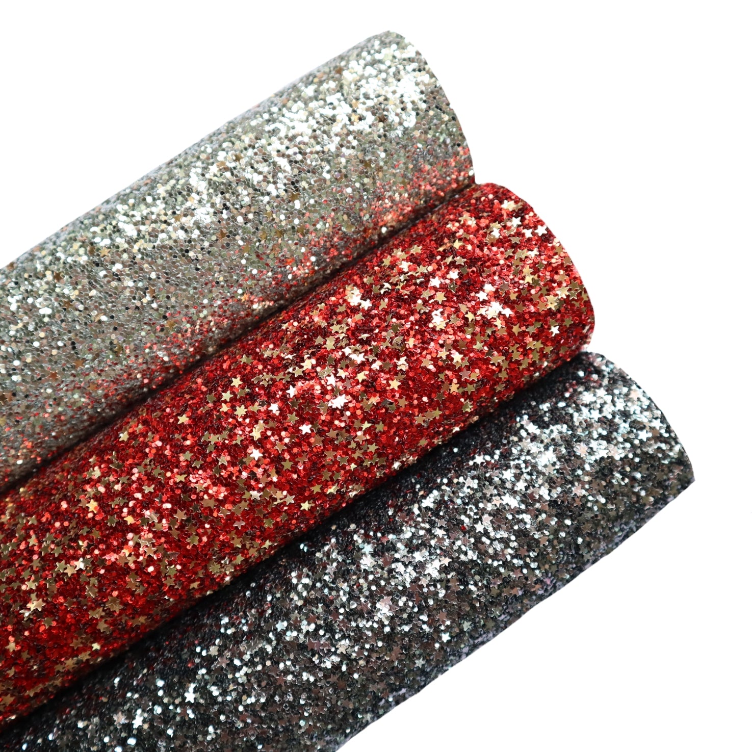 BLACK&SILVER CHUNKY STARS GLITTER FABRIC (FAUX LEATHER) 1 PCS - Luxy Kraft