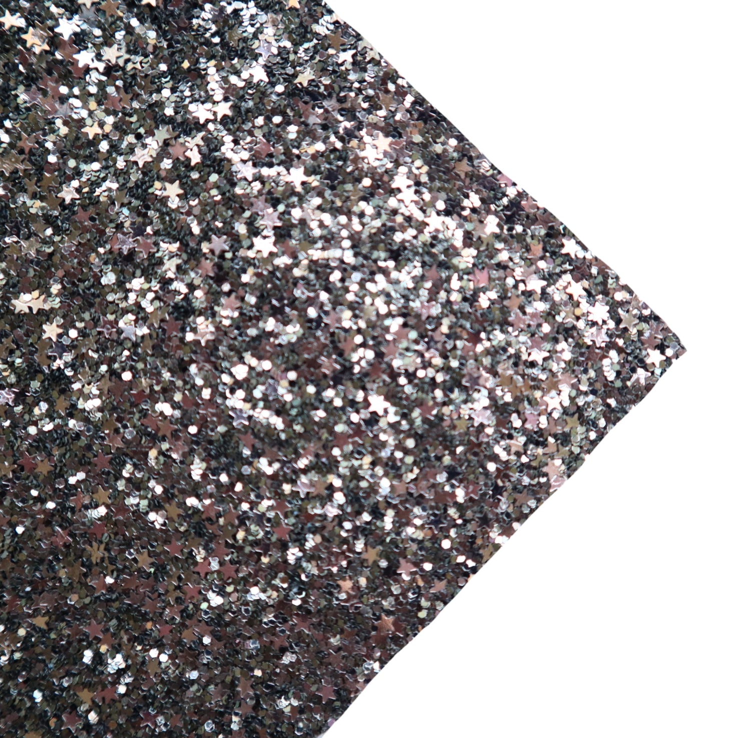 BLACK&SILVER CHUNKY STARS GLITTER FABRIC (FAUX LEATHER) 1 PCS - Luxy Kraft