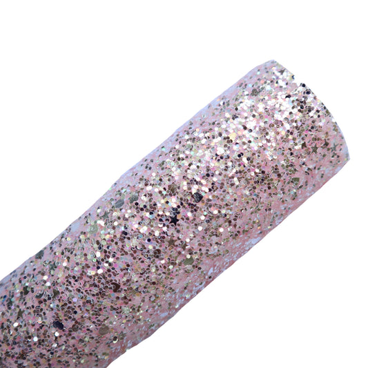 CHUNKY GLITTER FABRIC PALE PINK (FAUX LEATHER) 1 PCS - Luxy Kraft
