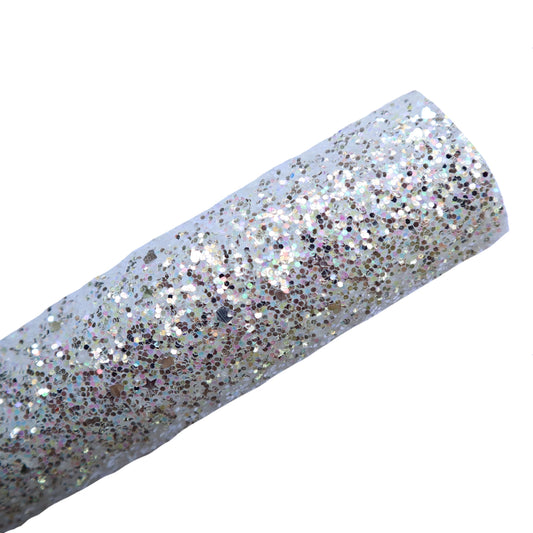 CHUNKY GLITTER FABRIC WHITE (FAUX LEATHER) 1 PCS - Luxy Kraft