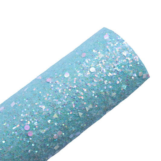 CHUNKY GLITTER FABRIC AQUAMARINE "GEOMETRY" (FAUX LEATHER) 1 PCS - Luxy Kraft