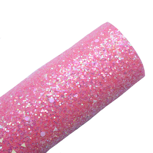 CHUNKY GLITTER FABRIC HOT PINK "GEOMETRY" (FAUX LEATHER) 1 PCS - Luxy Kraft