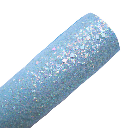 CHUNKY GLITTER FABRIC SKY BLUE "GEOMETRY" (FAUX LEATHER) 1 PCS - Luxy Kraft