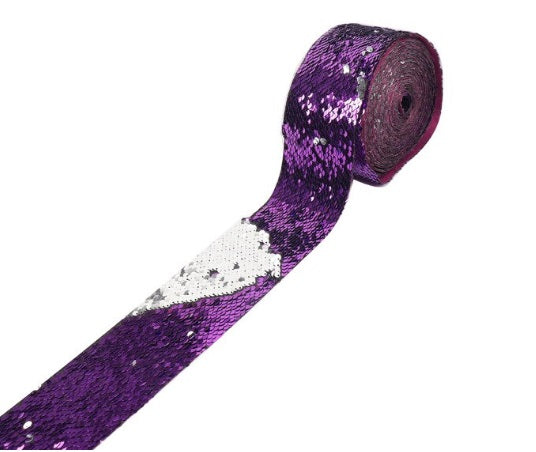 Two colors Reversible Sequin Scales Ribbon 7.5 cm/45 cm - Luxy Kraft