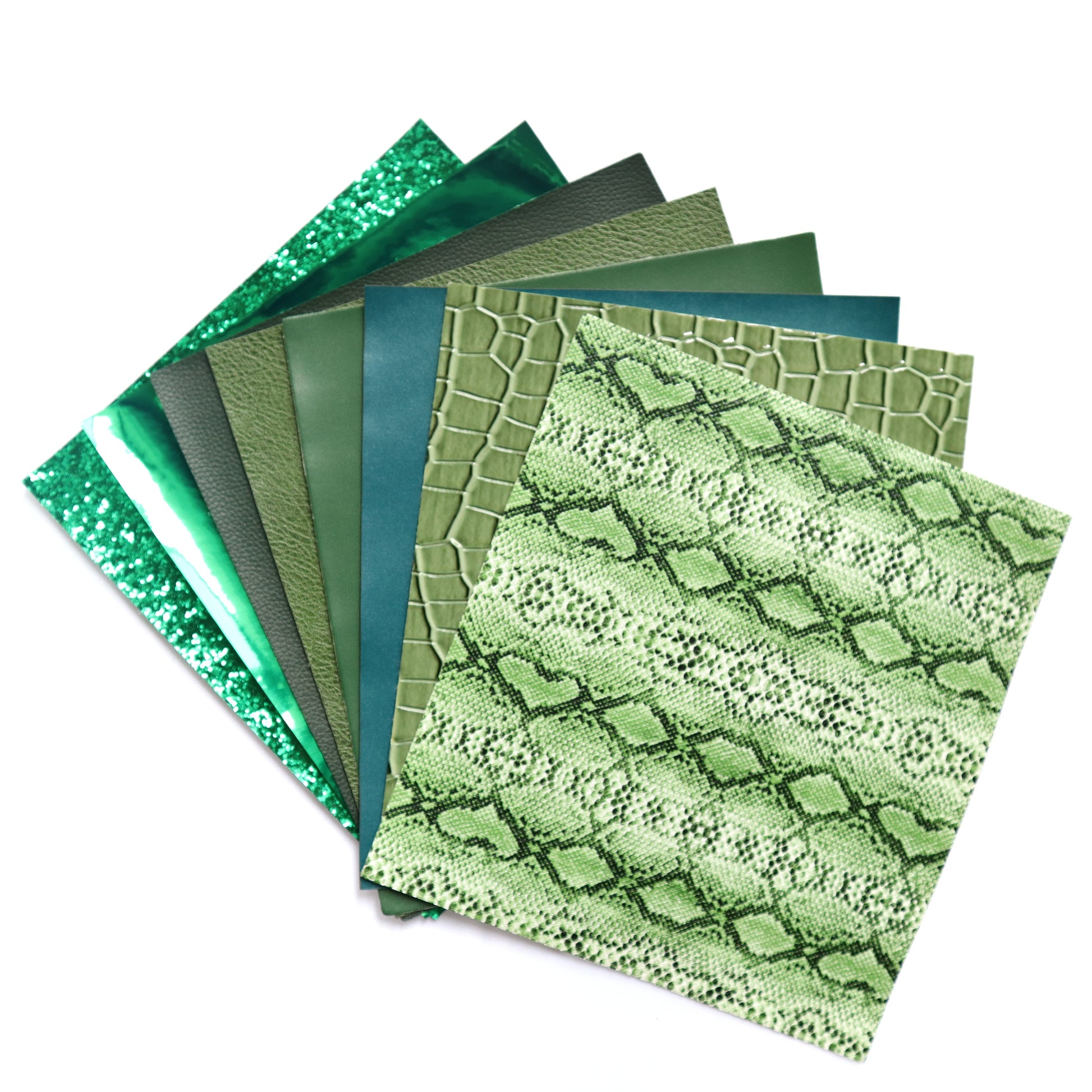 GREEN COLORS SYNTHETIC LEATHER FAUX LEATHER FABRIC 20X22 CM 8 PCS SET - Luxy Kraft