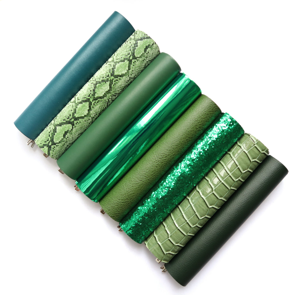 GREEN COLORS SYNTHETIC LEATHER FAUX LEATHER FABRIC 20X22 CM 8 PCS SET - Luxy Kraft