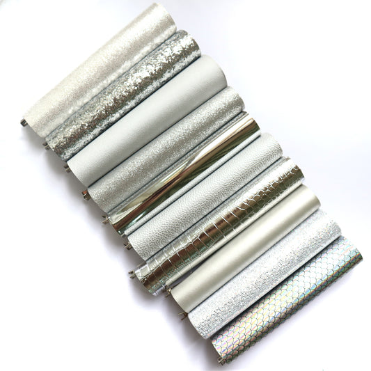 SILVER COLORS SYNTHETIC LEATHER FAUX LEATHER FABRIC 20X22 CM 10 PCS SET - Luxy Kraft