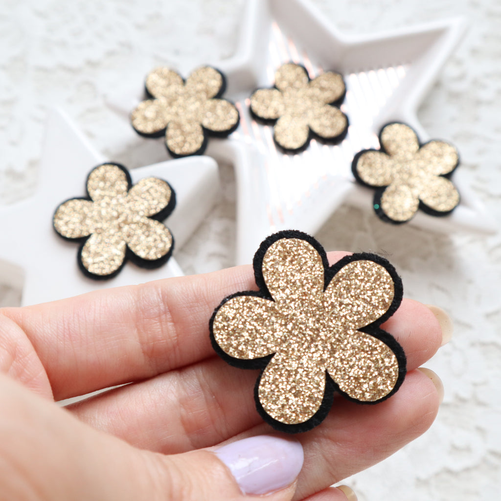 Glitter fabric felt Flower patches 3.5 cm 10 pcs - Luxy Kraft