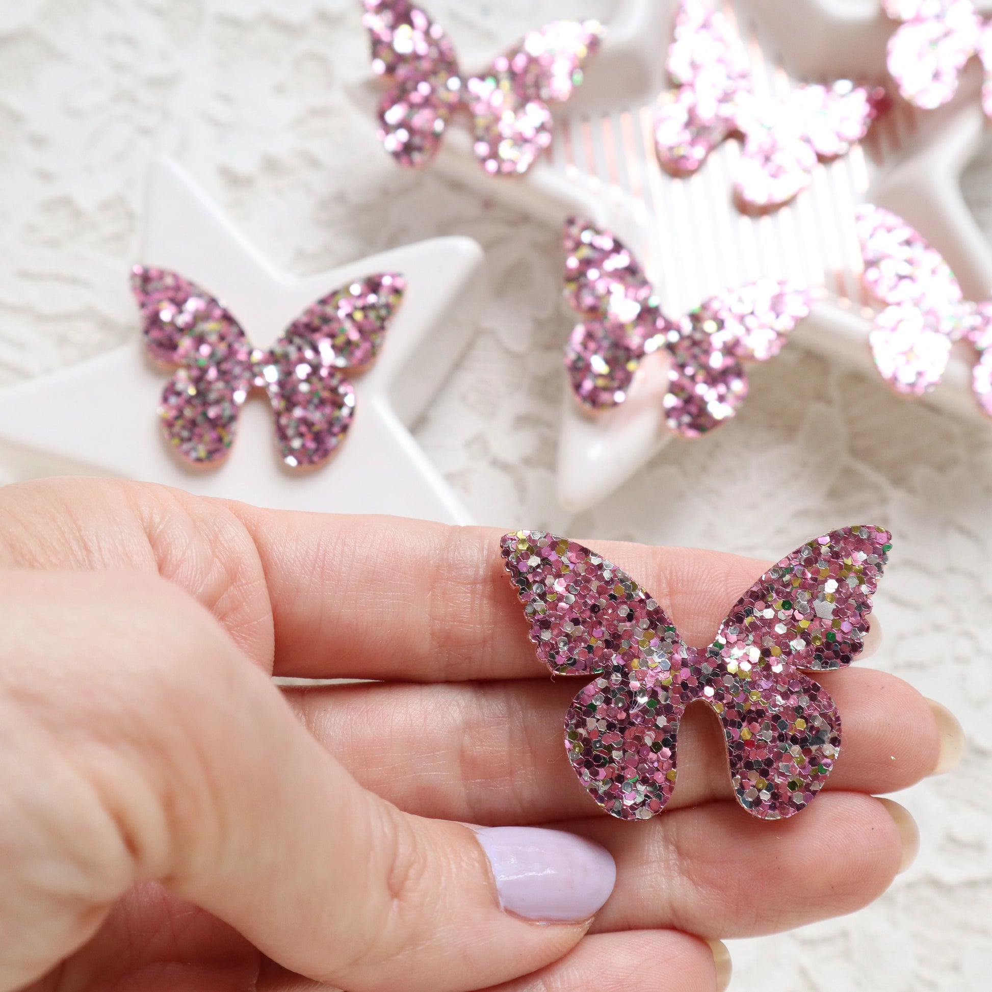 Glitter Butterfly patches 4x3.1 cm 10 pcs - Luxy Kraft