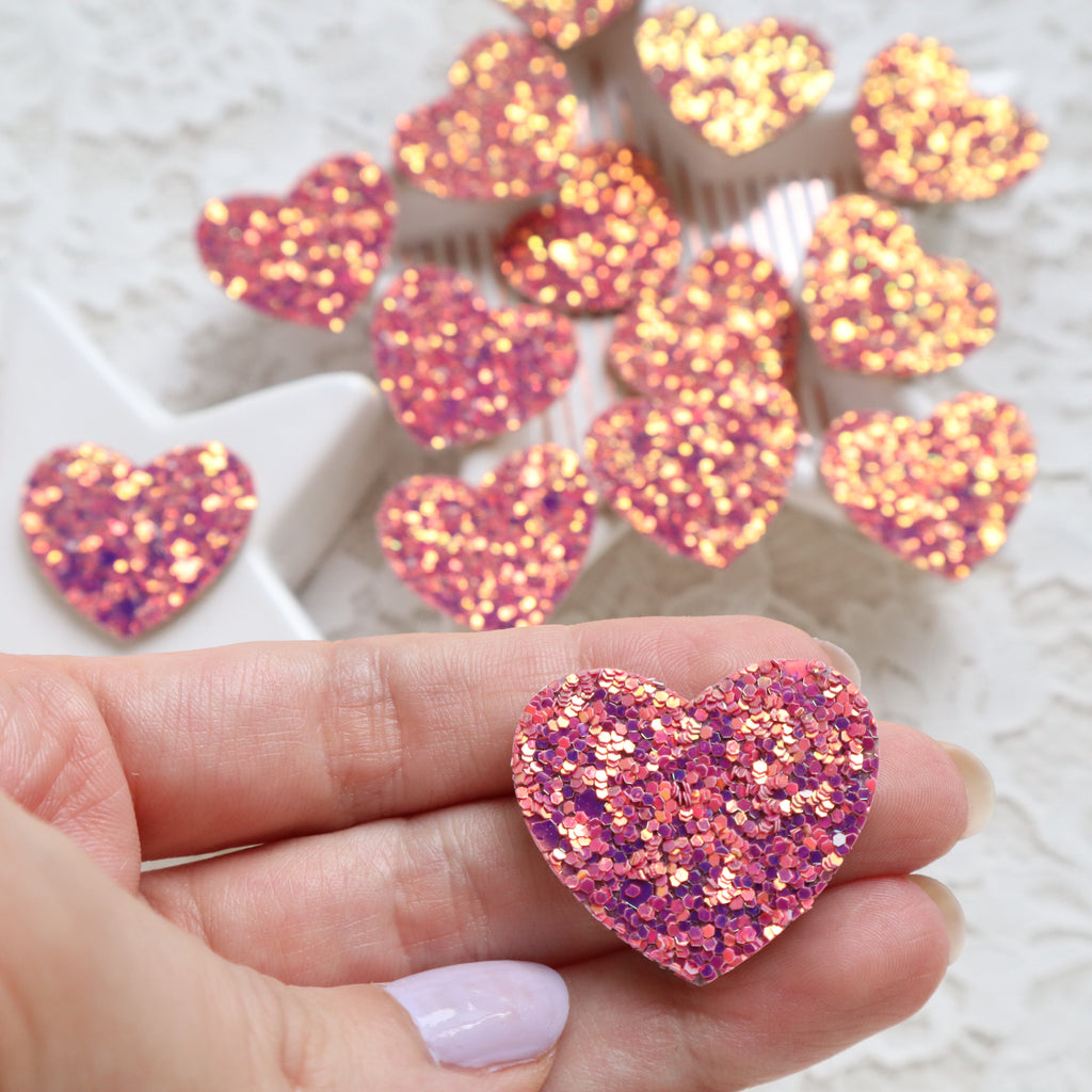 Chunky glitter heart patches 3x2.7 cm 10 pcs - Luxy Kraft