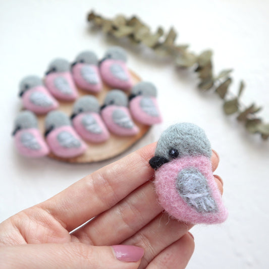 100% Wool needle felt Pink Robin forest Bird 1 pcs - Luxy Kraft