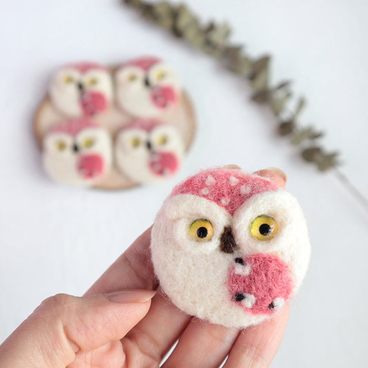 100% Wool needle felt Owl forest animals 5 cm - Luxy Kraft