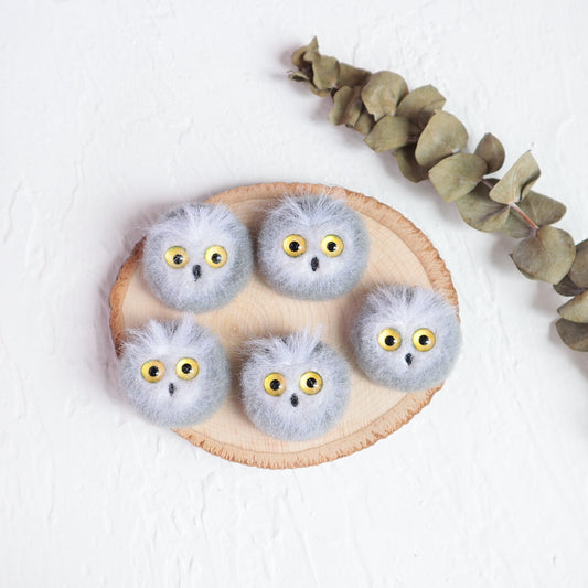 100% Wool needle felt Grey Owl forest animals 3.5 cm - Luxy Kraft