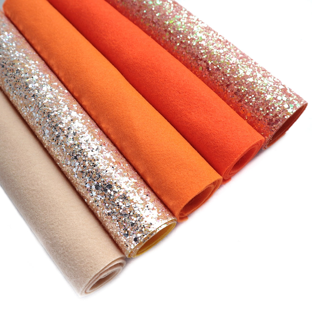 ORANGE SYNTHETIC LEATHER FAUX LEATHER FABRIC AND FELT 20X30 CM 5 PCS SET - Luxy Kraft