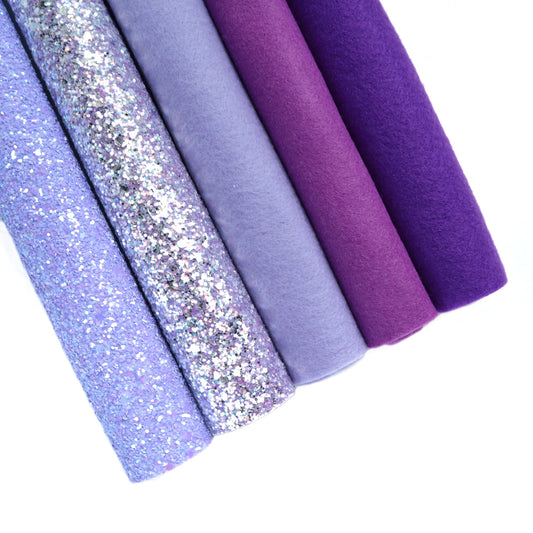 LILAC SYNTHETIC LEATHER FAUX LEATHER FABRIC AND FELT 20X30 CM 5 PCS SET - Luxy Kraft