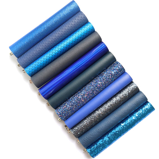 BLUE COLORS SYNTHETIC LEATHER FAUX LEATHER FABRIC 20X22 CM 11 PCS SET - Luxy Kraft