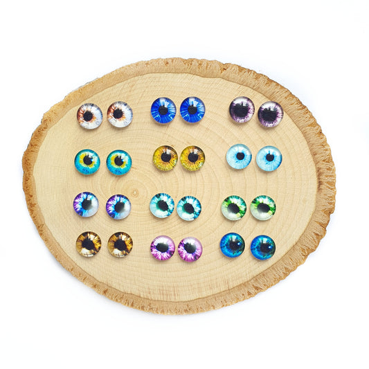 Realistic glass cabochones Cat, Dog, Doll eyes for making toys, animals 10 mm 12 pairs - Luxy Kraft