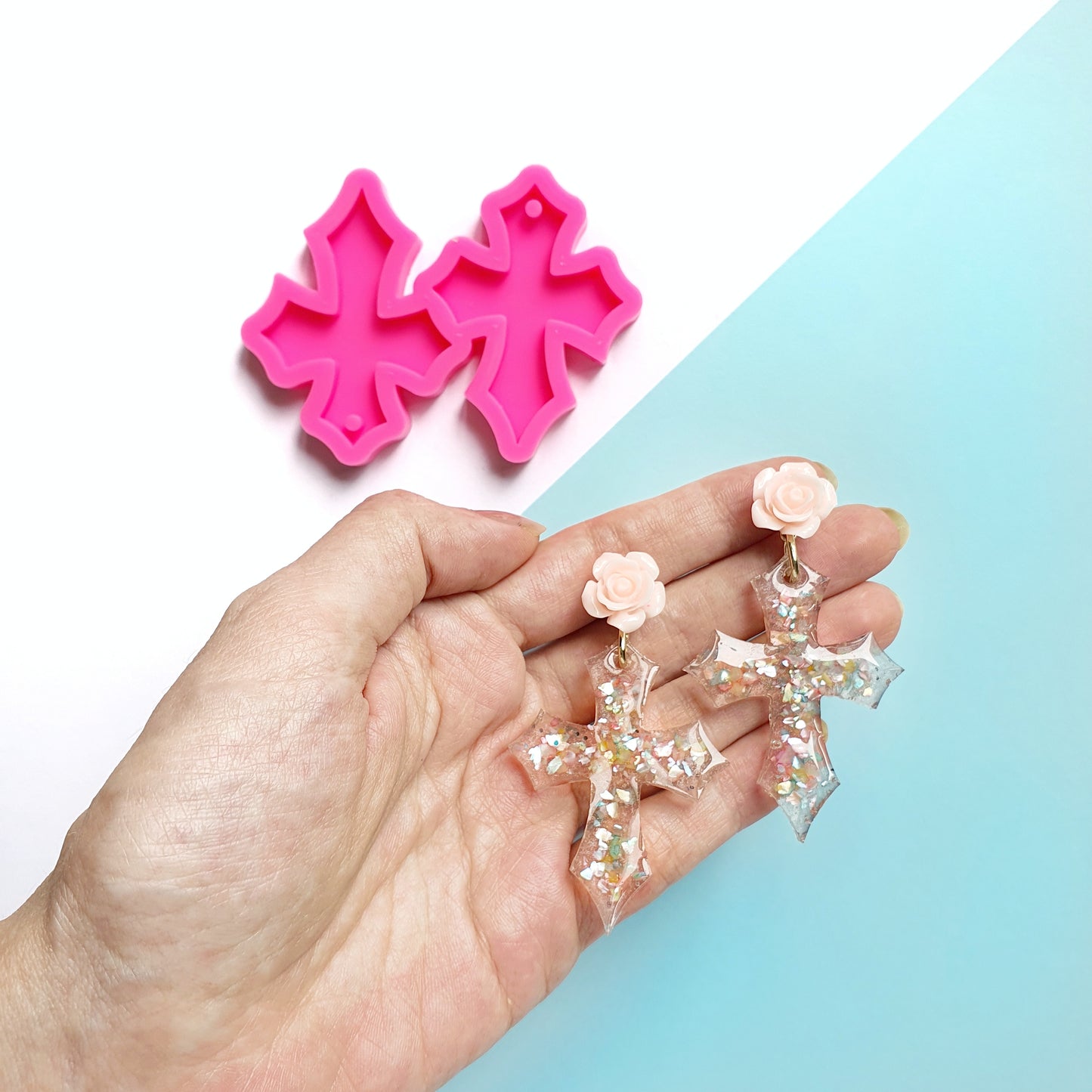 Earring molds Cross silicone mold for epoxy and resin - Luxy Kraft