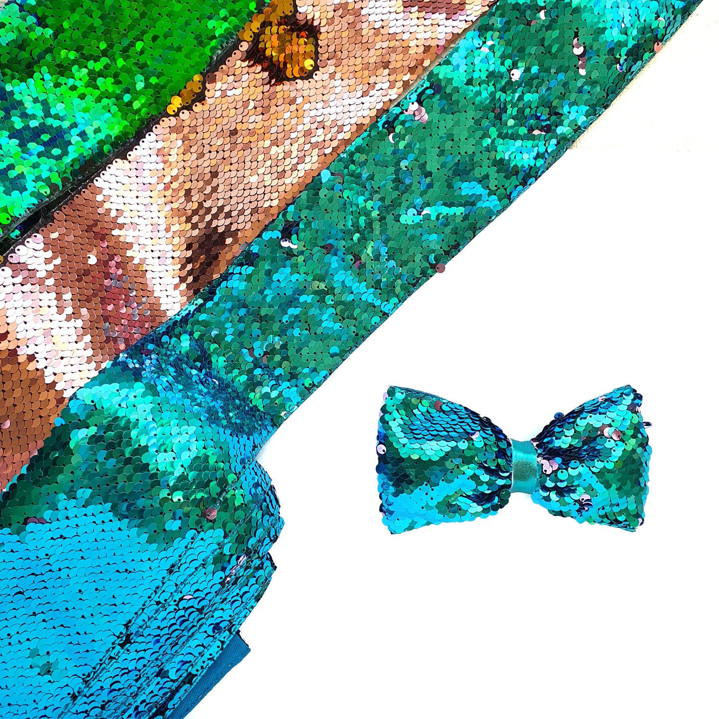 Two colors Reversible Sequin Scales Ribbon 7.5 cm/45 cm - Luxy Kraft