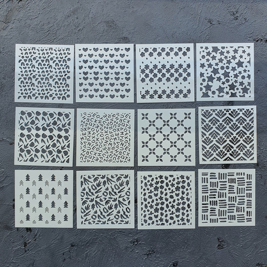 12 pcs Clay Texture Stencils Set A-11 Big SALE - Luxy Kraft