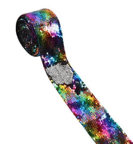 Two colors Reversible Sequin Scales Ribbon 7.5 cm/45 cm - Luxy Kraft