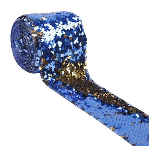Two colors Reversible Sequin Scales Ribbon 7.5 cm/45 cm - Luxy Kraft