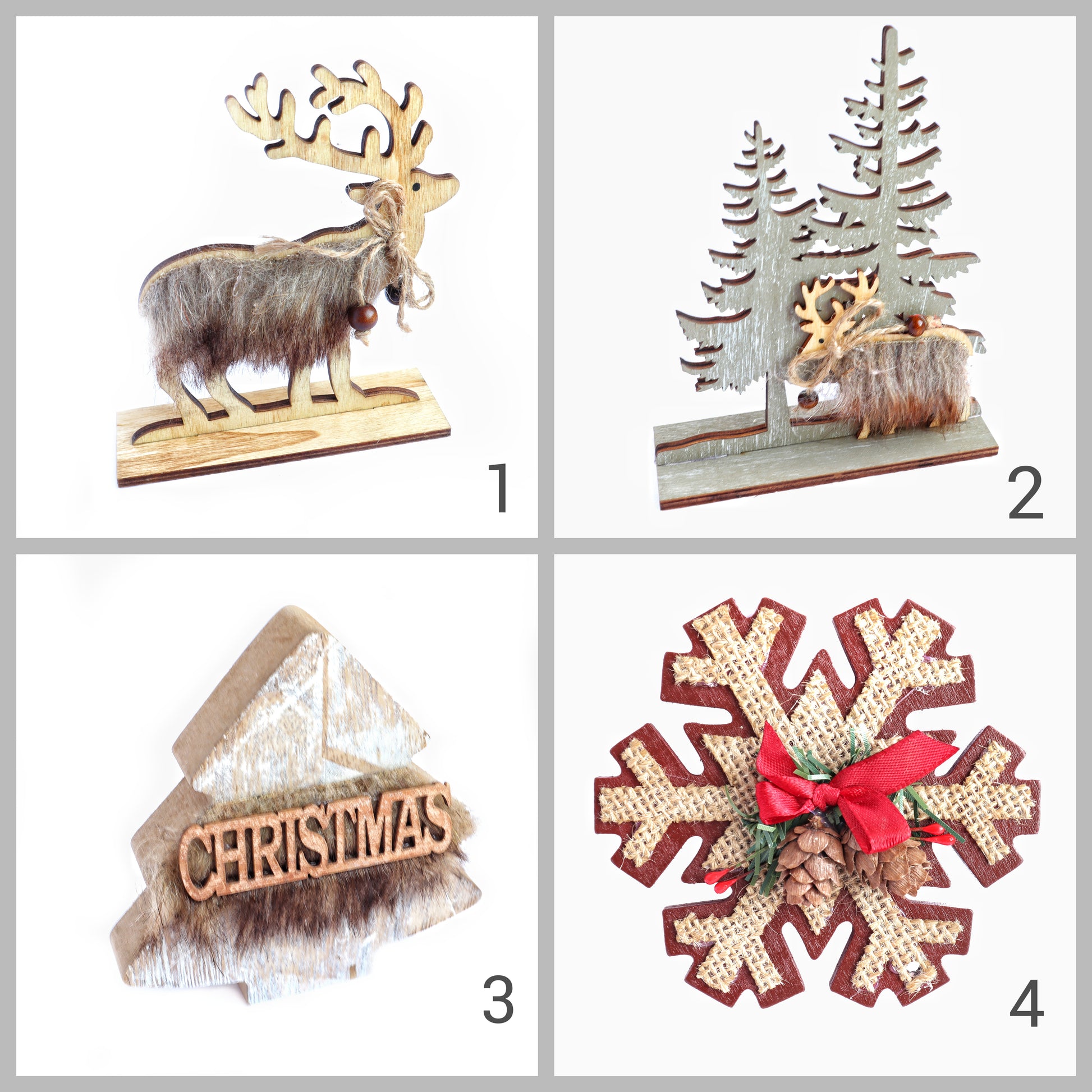 Wood Reindeer, Christmas tree, Snowflake, Christmas Decoration 1 pcs - Luxy Kraft