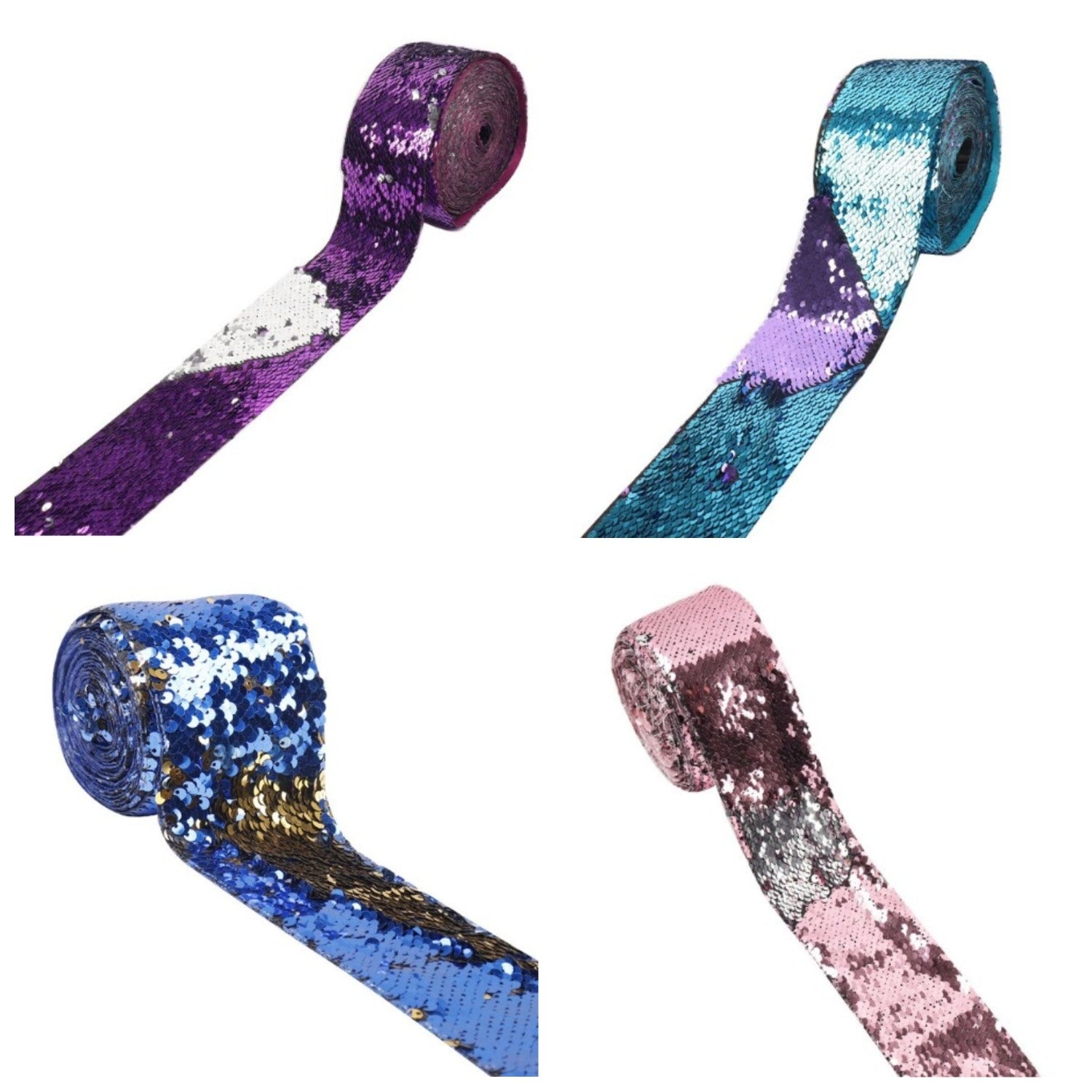 Two colors Reversible Sequin Scales Ribbon 7.5 cm/45 cm - Luxy Kraft