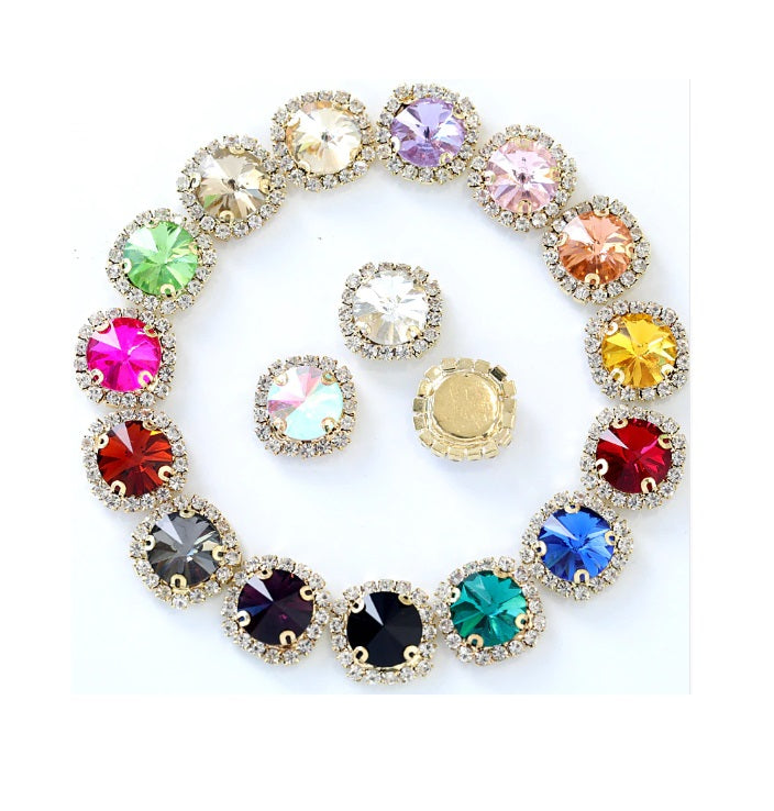 Crystals Round Sew Gold Claw Rhinestones 8 mm, 10 mm, 12 mm, 14 mm, 16 mm - Luxy Kraft