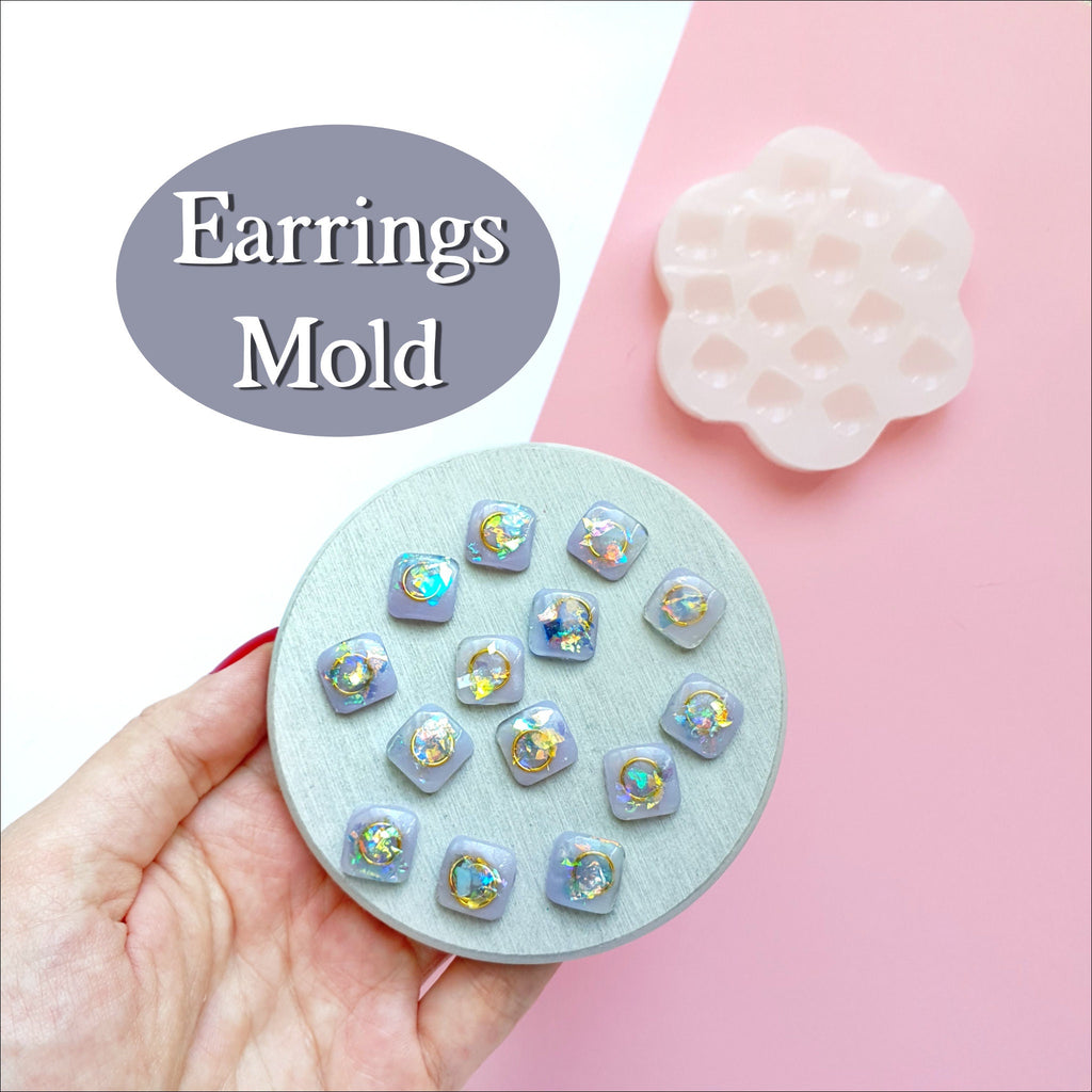 Silicone earrings mold for resin and epoxy for 14 cabochones - Luxy Kraft