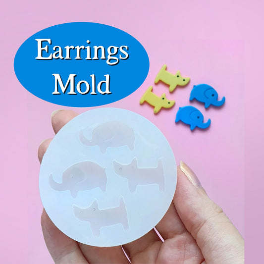 Silicone earrings mold for resin and epoxy "Cat and Elephant" - Luxy Kraft