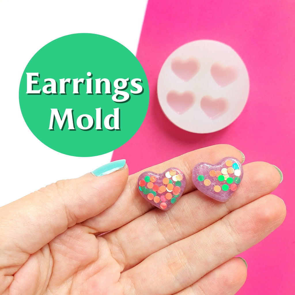 Silicone earrings mold "Heart" for resin and epoxy for 4 cabochons - Luxy Kraft