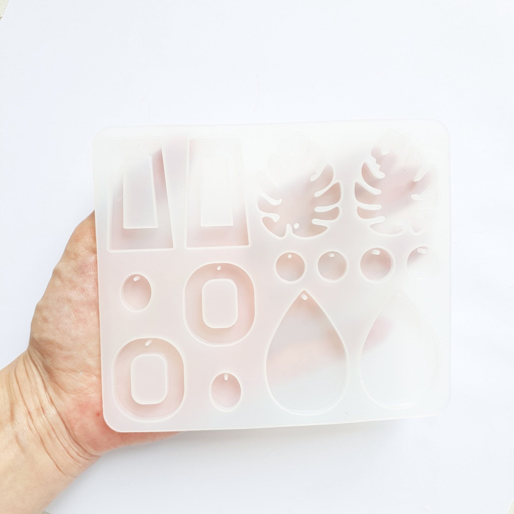 Silicone earrings mold for resin and epoxy "Monstera and Geometry" silicon mould 4 designs in 1 mold - Luxy Kraft