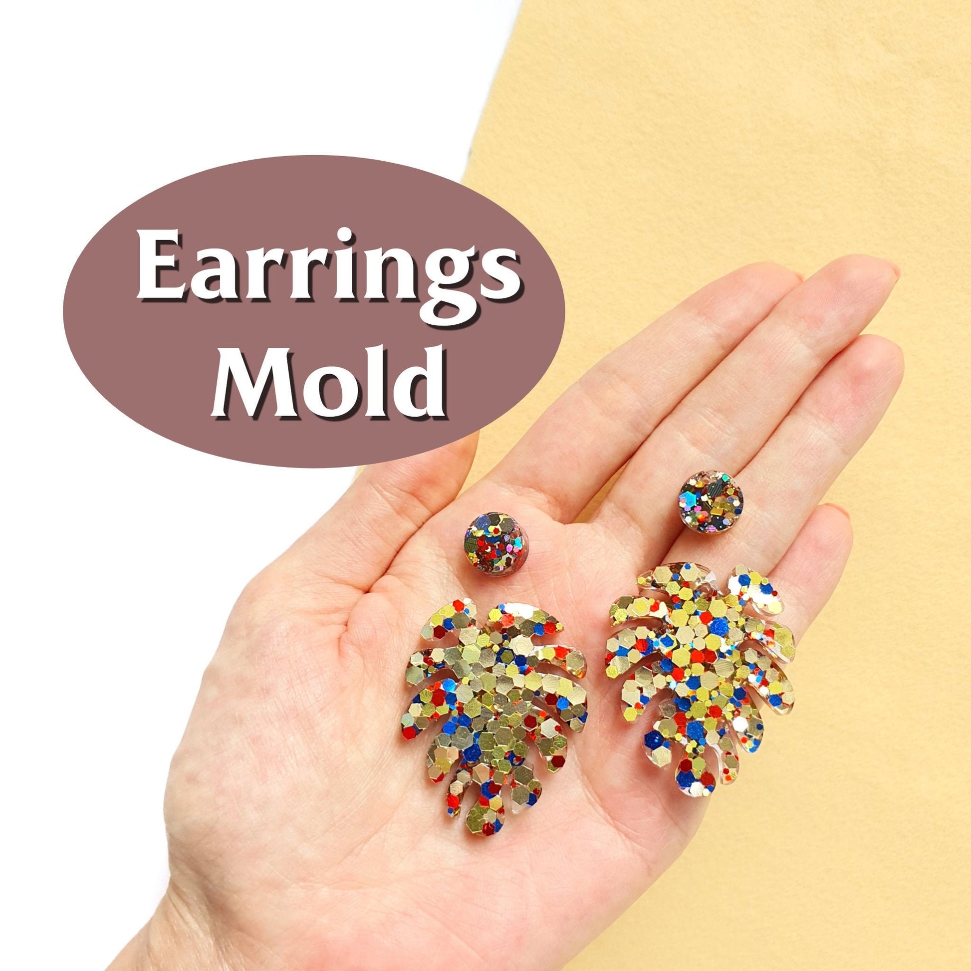Silicone earrings mold for resin and epoxy "Monstera and Geometry" silicon mould 4 designs in 1 mold - Luxy Kraft