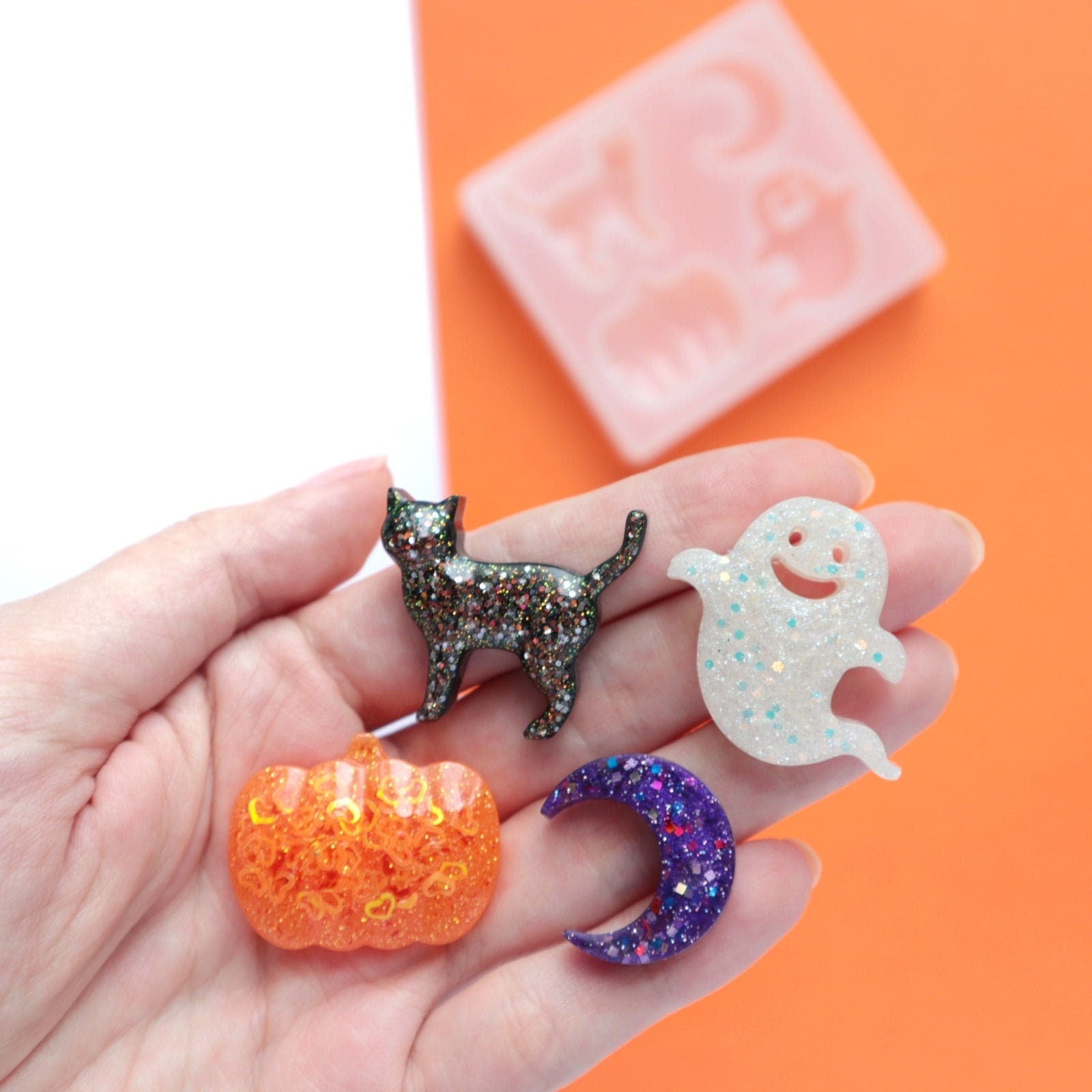 Halloween Silicone earrings mold for resin and epoxy Pumpkin, Ghost, Moon, Cat mould - Luxy Kraft